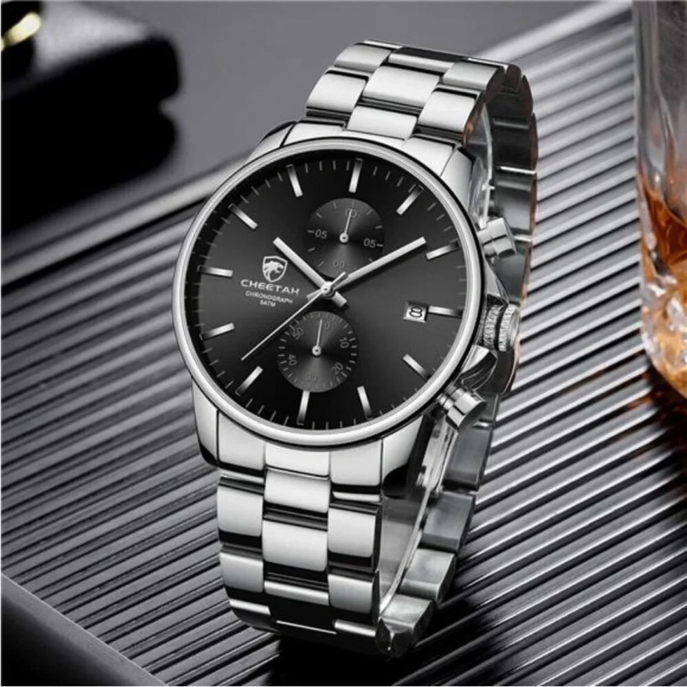 Stainless Steel Waterproof Chronograph Quartz Watch for Men Auto Date Silver NEW